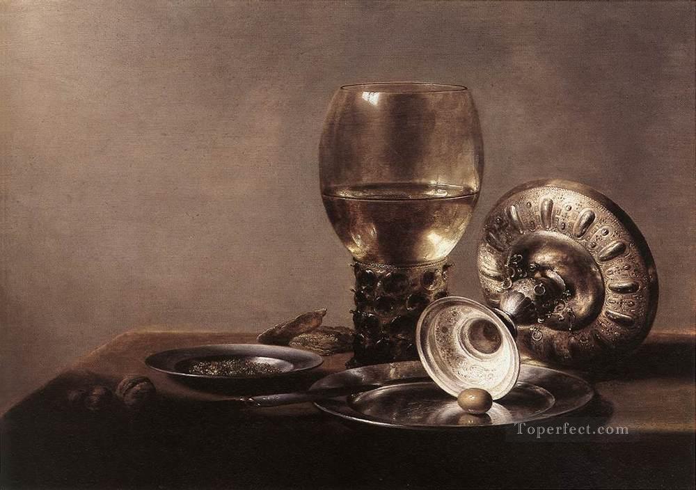 ワイングラスと銀のボウルのある静物 ピーテル・クラーエス油絵